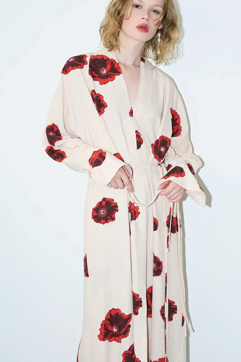 Château Luxe Paris™ | Robe Sahara Print Kimono Coquelicot