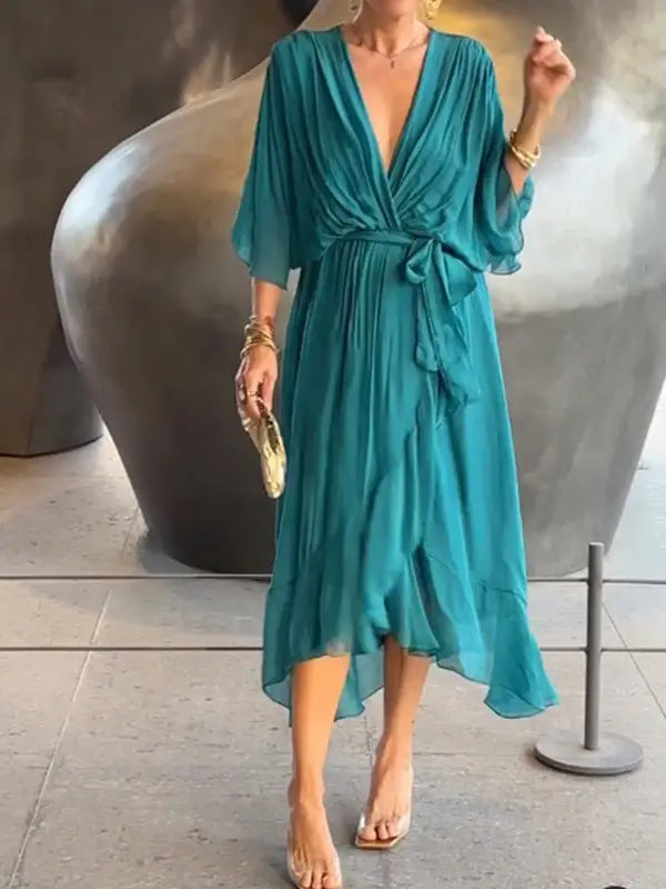Aveline | Robe Élégante en Chiffon à Col V