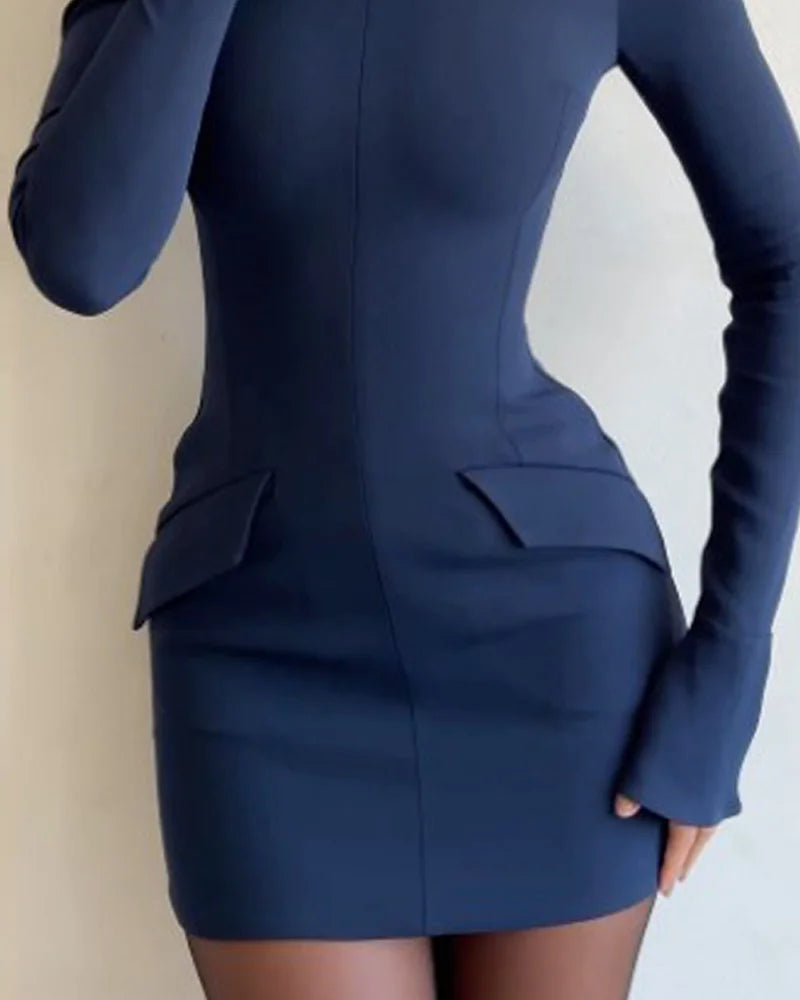 Lena | Robe Courte Unie à Manches Longues