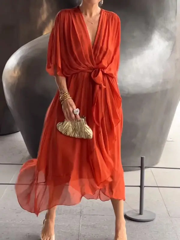 Aveline | Robe Élégante en Chiffon à Col V