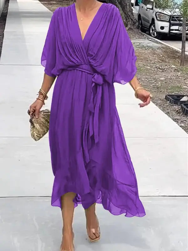 Aveline | Robe Élégante en Chiffon à Col V