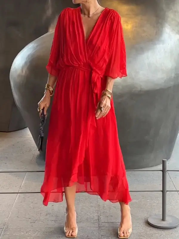 Aveline | Robe Élégante en Chiffon à Col V