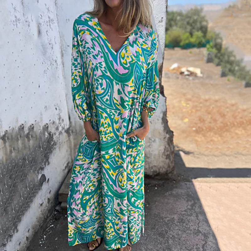 Maëlle | Robe Maxi Bohème à Imprimé Abstrait