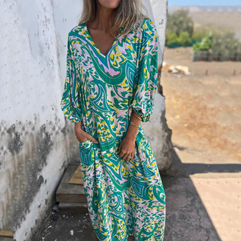 Maëlle | Robe Maxi Bohème à Imprimé Abstrait
