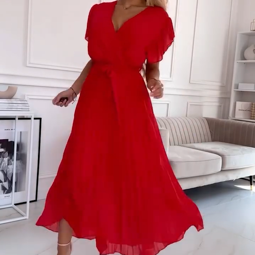 Amélie | Robe Plissée Fluide à Col V