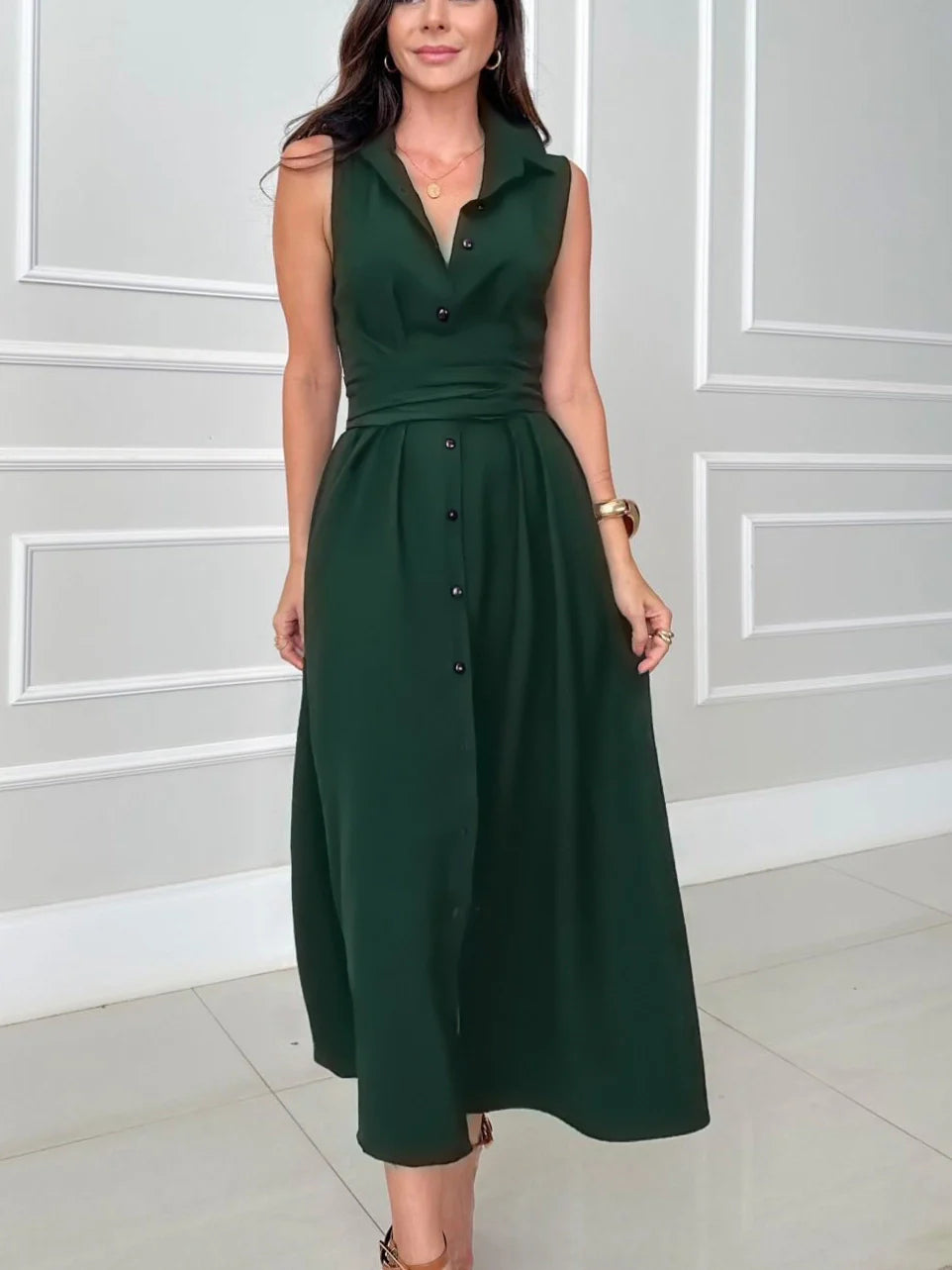 Ivana | Robe Chemise Midi à Boutons et Ceinture