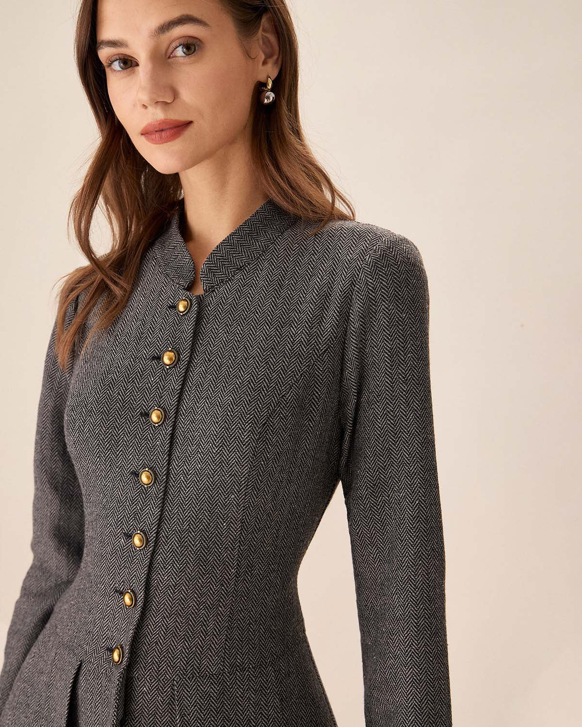 Lina | Robe Mini Grise Plissée à Boutons